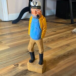 Vintage hand-carved wooden sea captain figurine nautical folk art fisherman